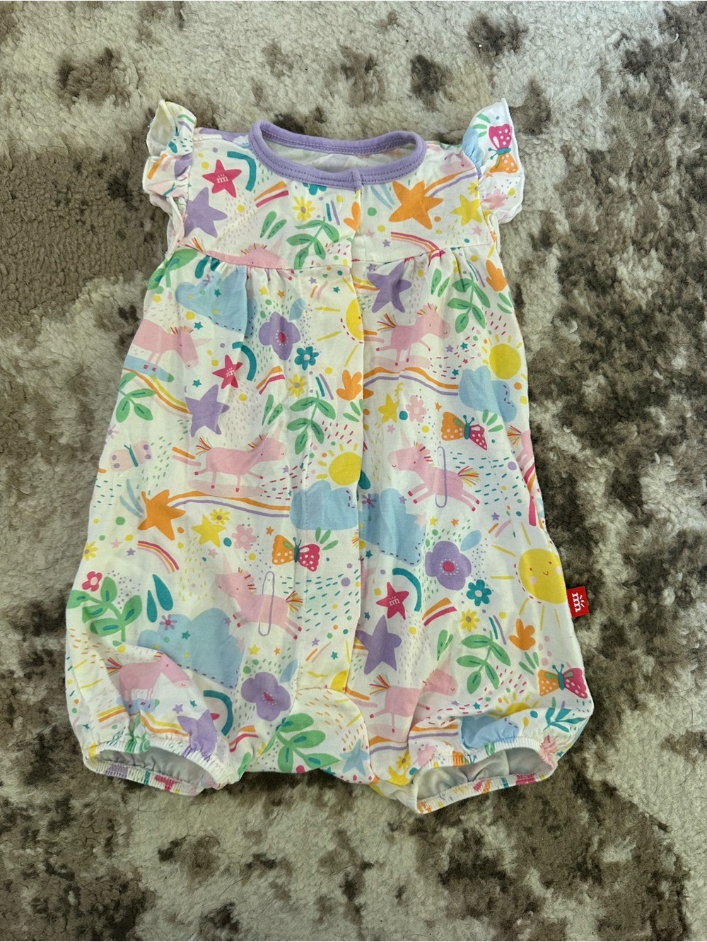 Magnetic Me Pastel Unicorn Print Baby Romper - Purple & Pink Accents